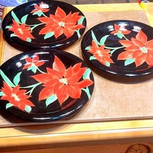 Certified International Black Poinsettia Plate Holiday Christmas Serving